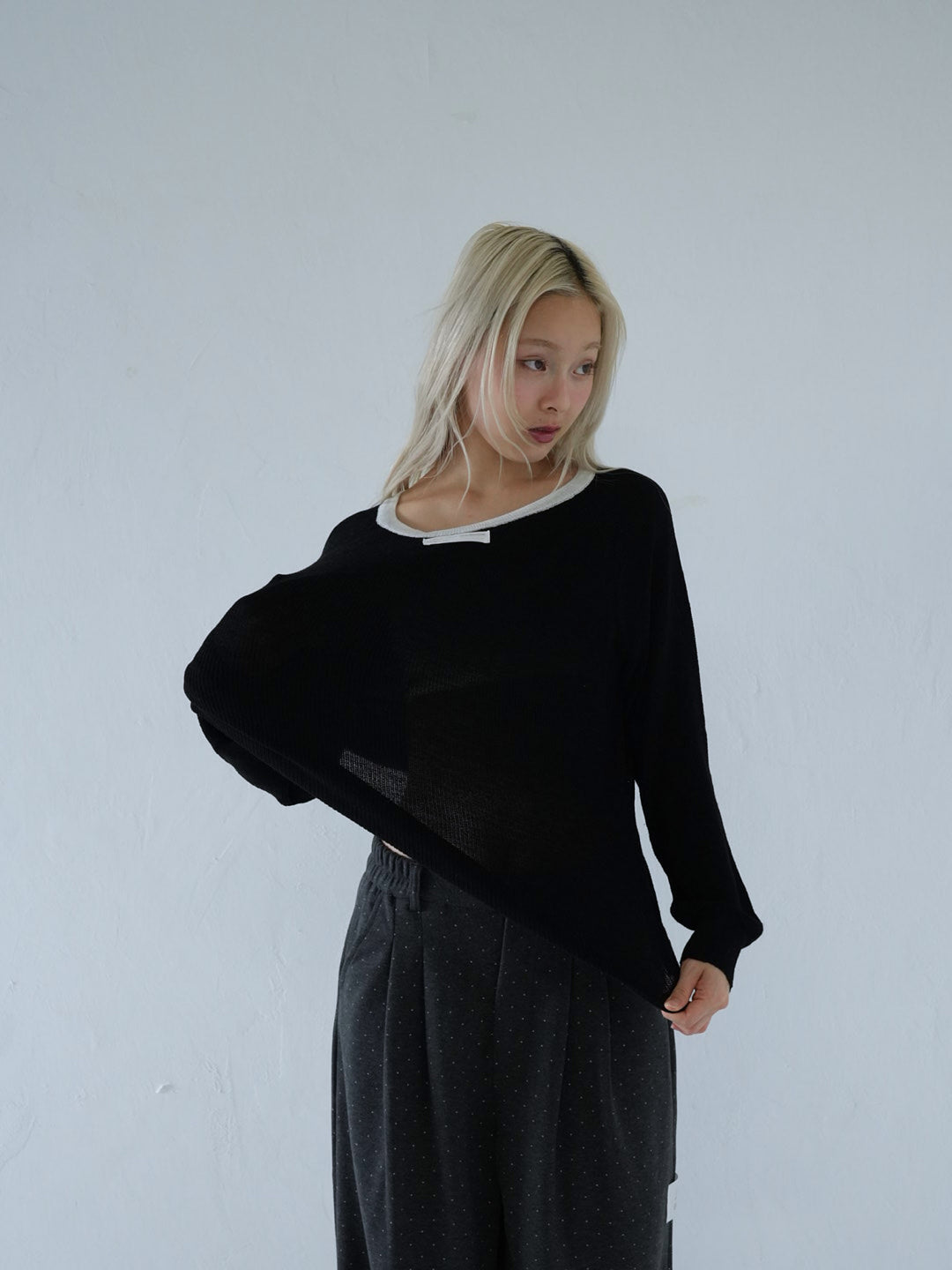 【 10月上旬発送予定 】contrast trim rib knit top