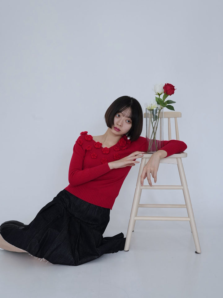 【 8月26日発送予定 】flower knit top