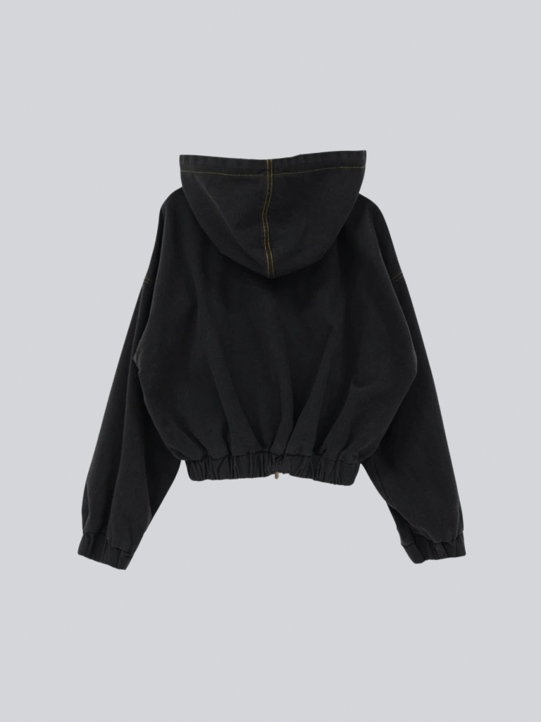 cropped denim hoodie