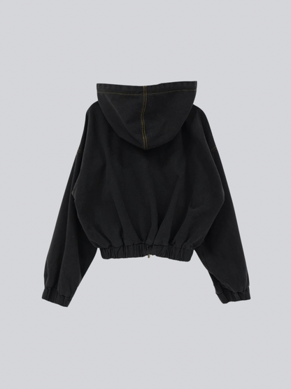 cropped denim hoodie