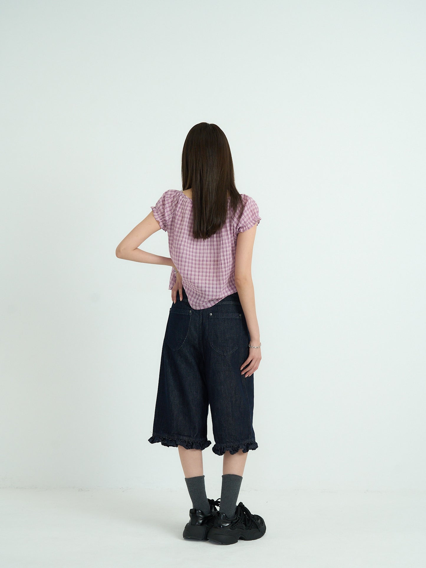 frill hem wide denim pants