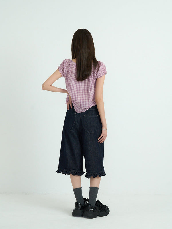 フリル ワイドデニムパンツ 大人カジュアル レディース Uenui