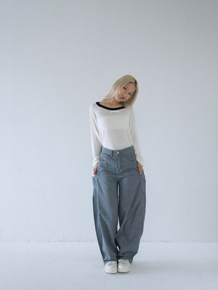 【 10月上旬発送予定 】contrast trim rib knit top