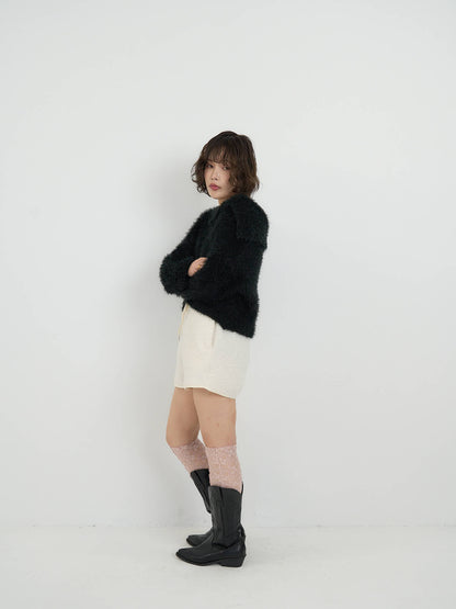shaggy knit sailor cardigan
