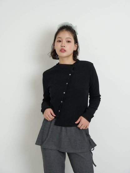 asymmetric button rib cardigan