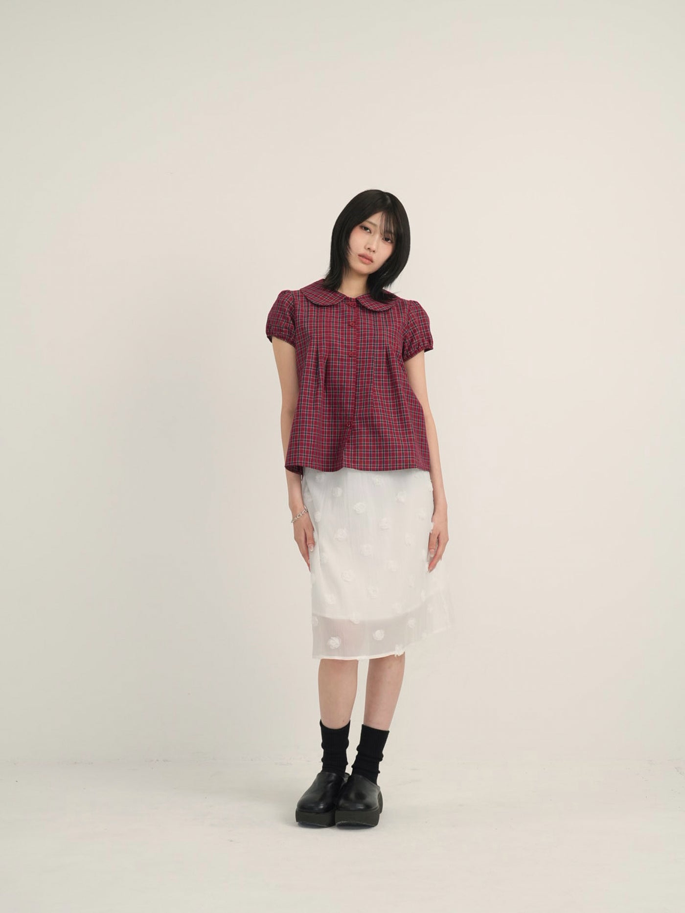 doll collar plaid blouse
