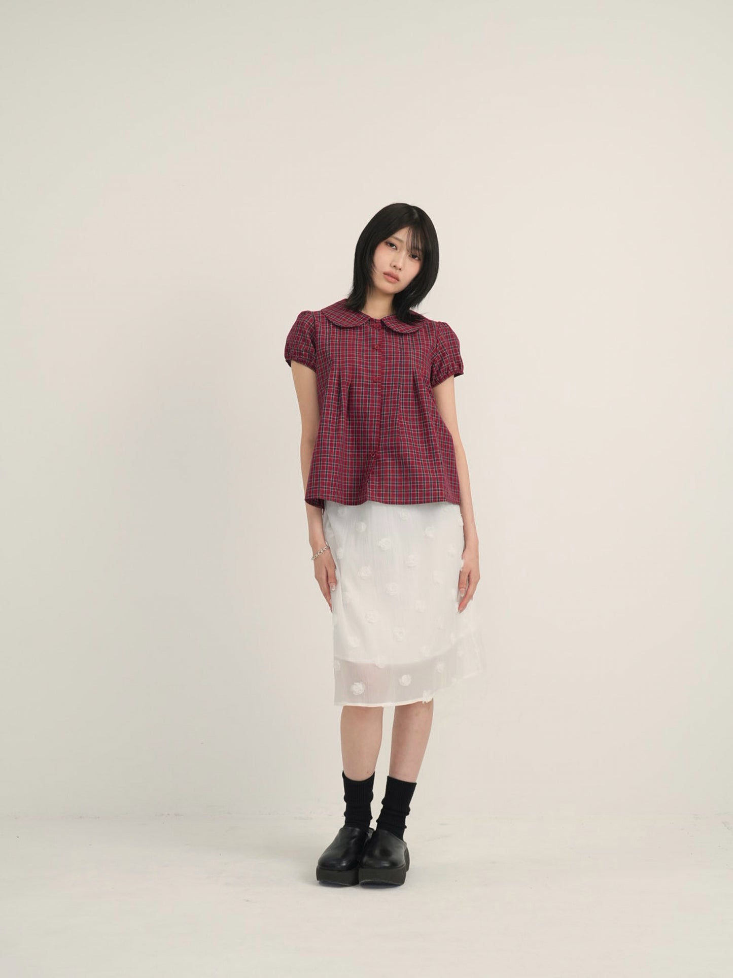 doll collar plaid blouse