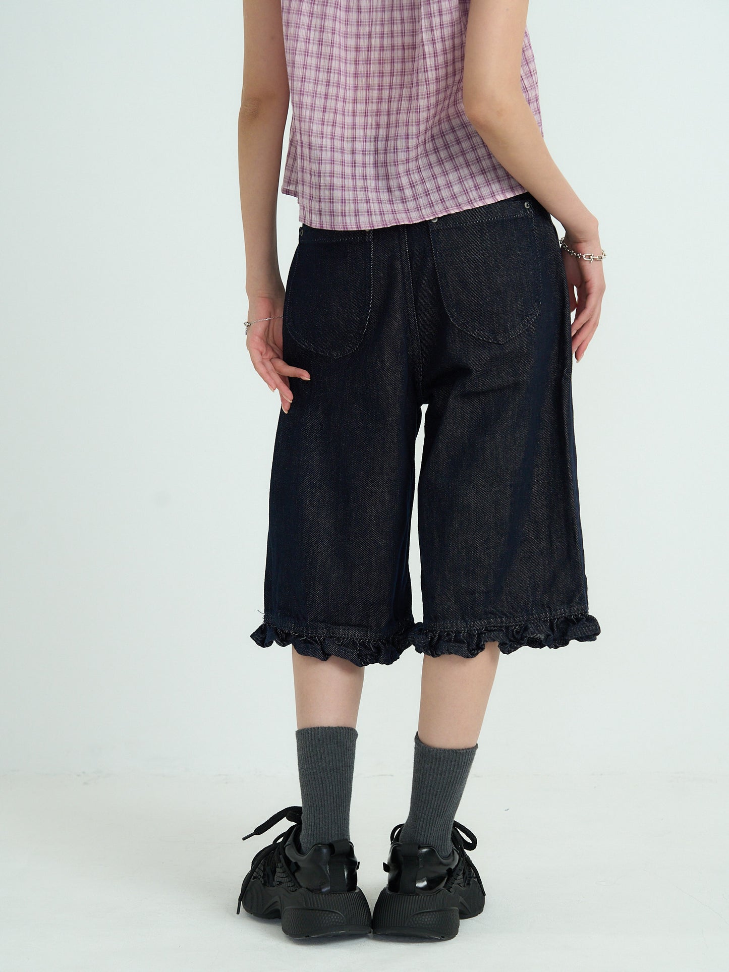 frill hem wide denim pants