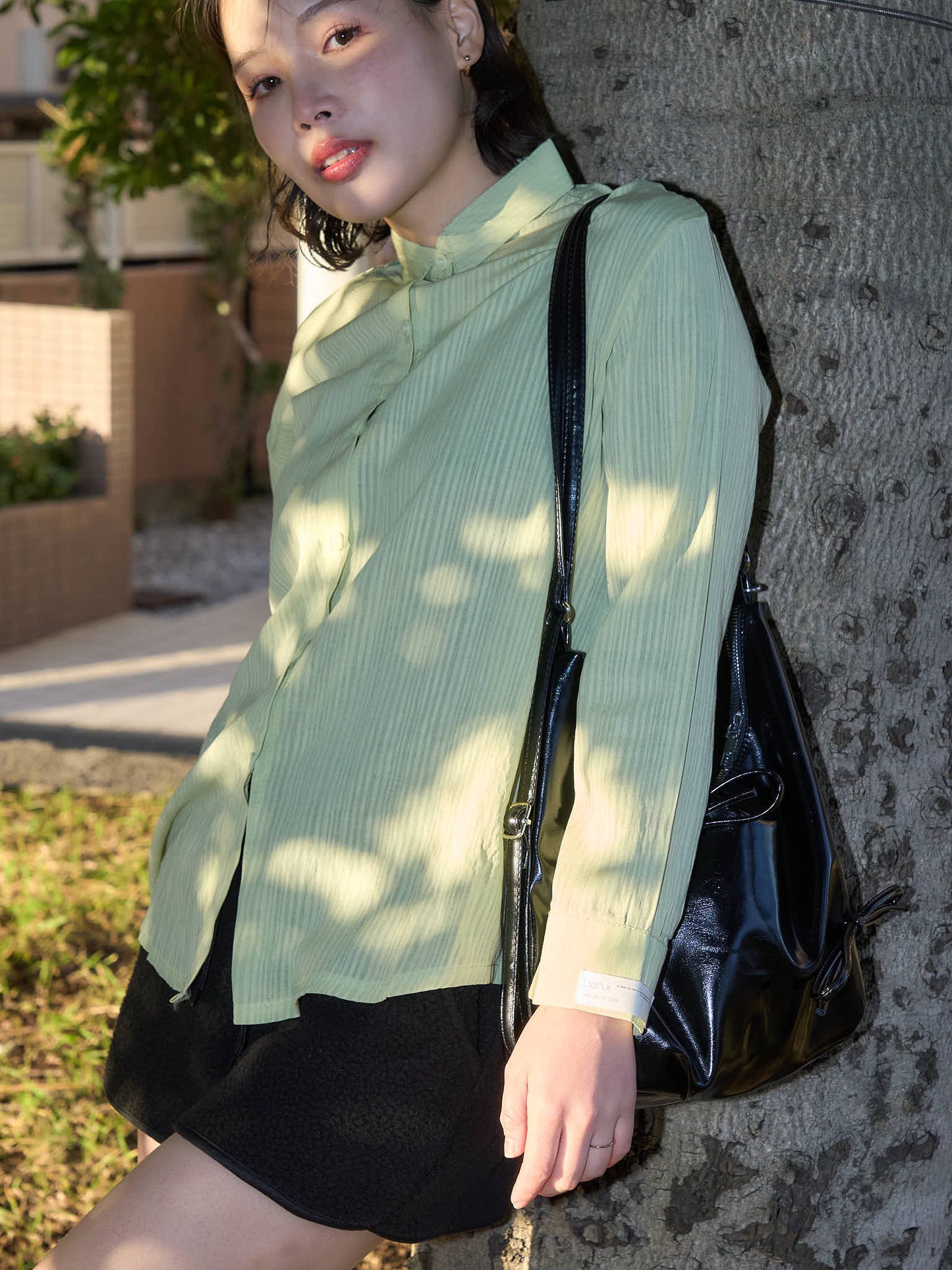 crinkle ribbon long sleeve shirt