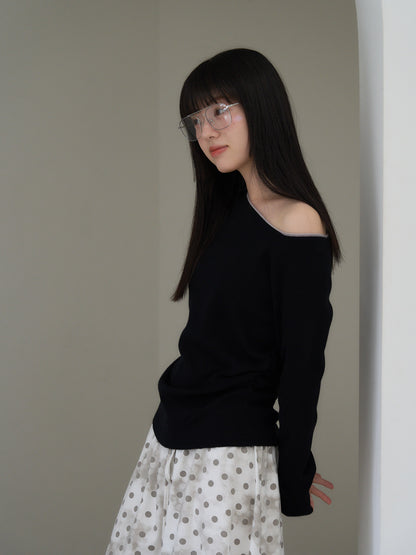 colorblock asymmetry shoulder knit