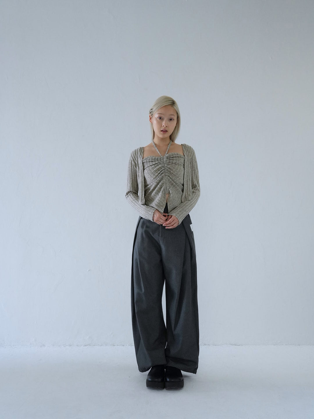 【 10月上旬発送予定 】ribbed ruched cami & cardigan set