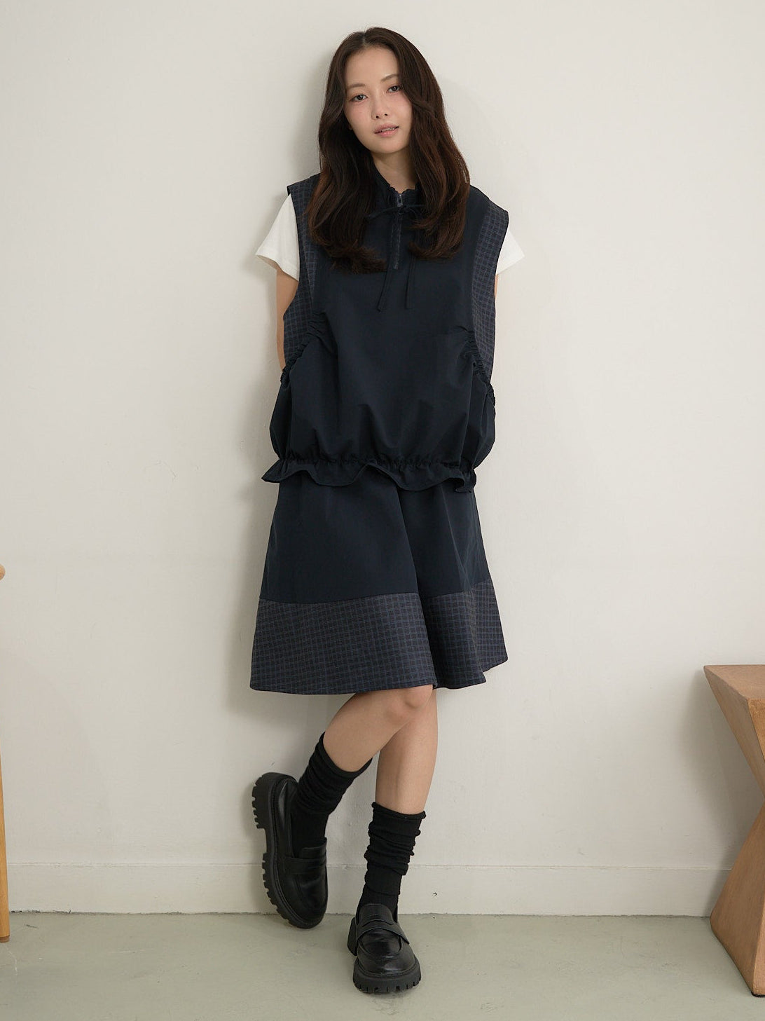 check vest & skirt set