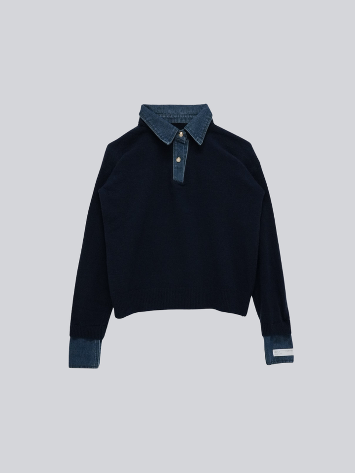 denim collar knit pullover