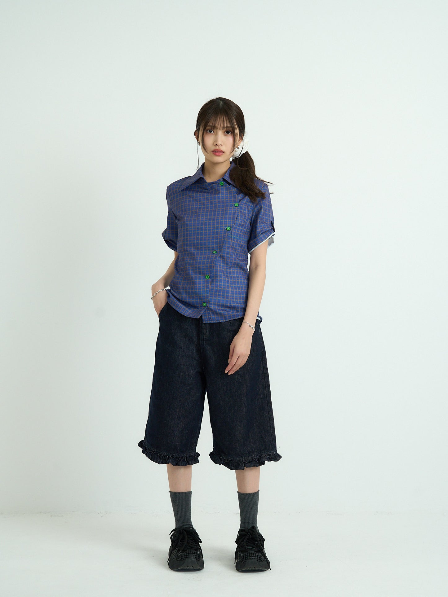 retro check button shirt