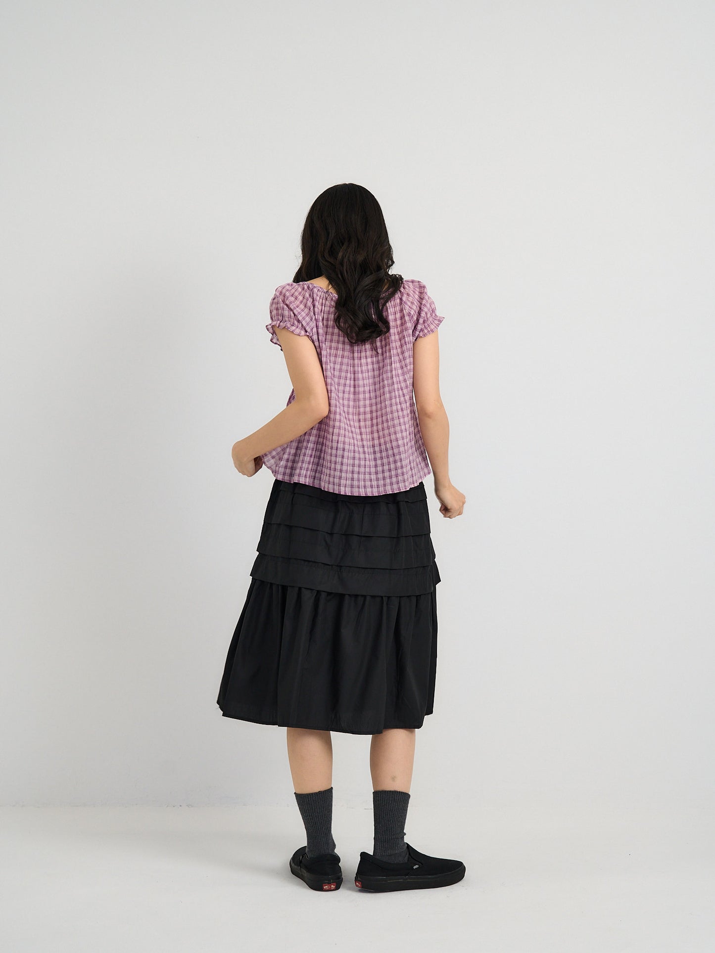 tiered pleated midi skirt