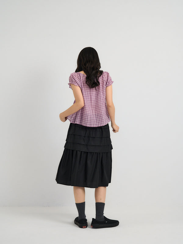 tiered pleated midi skirt