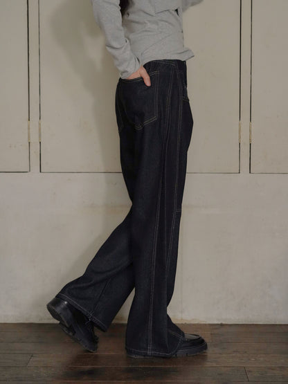 asymmetry button denim pants