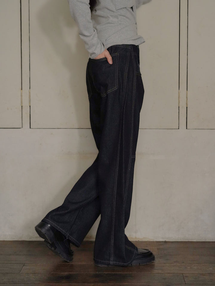 asymmetry button denim pants