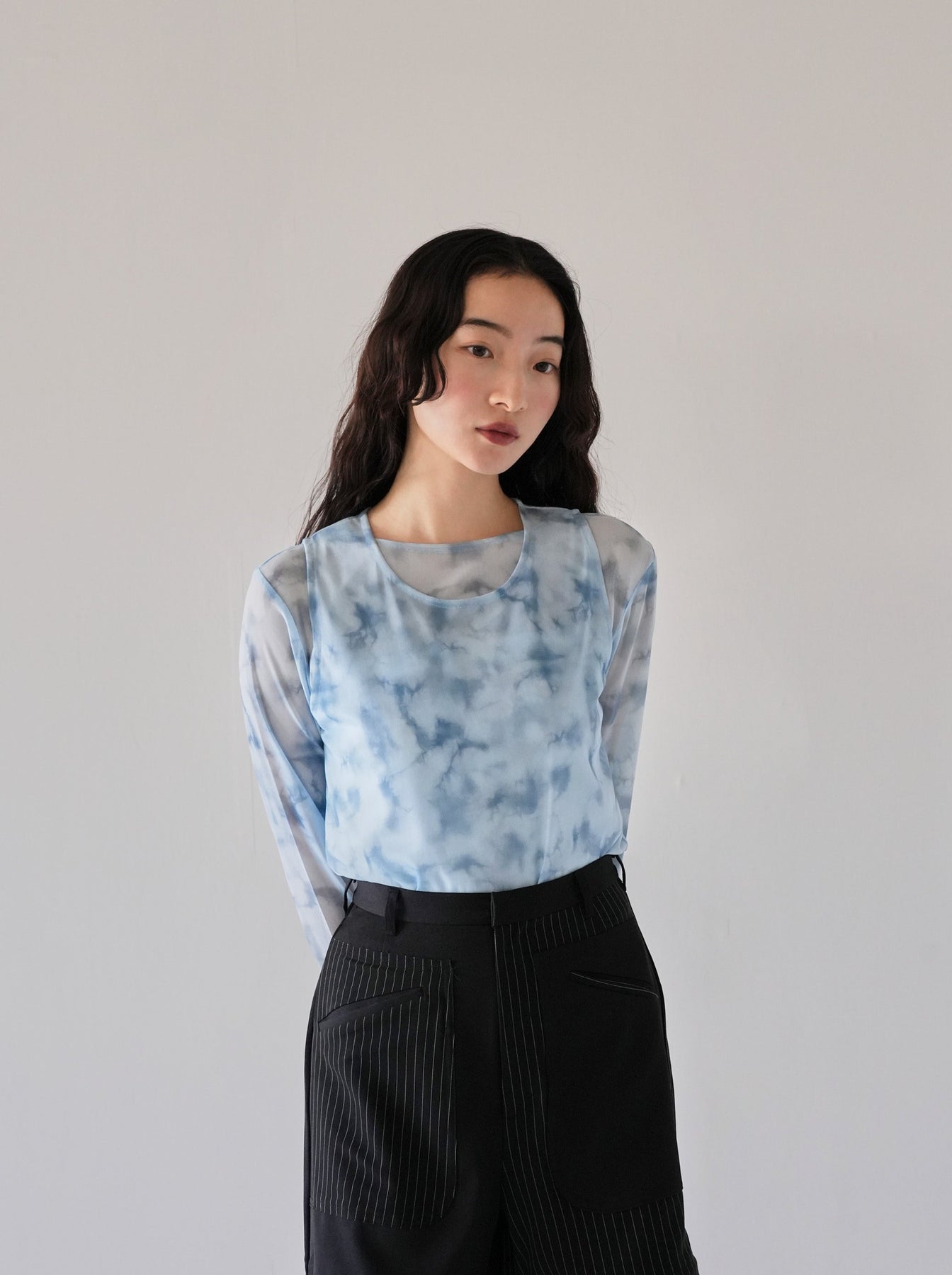 トップス Uenui sheer marble layered tops sheer marble layered tops（Tシャツ/カットソー）｜Uenui