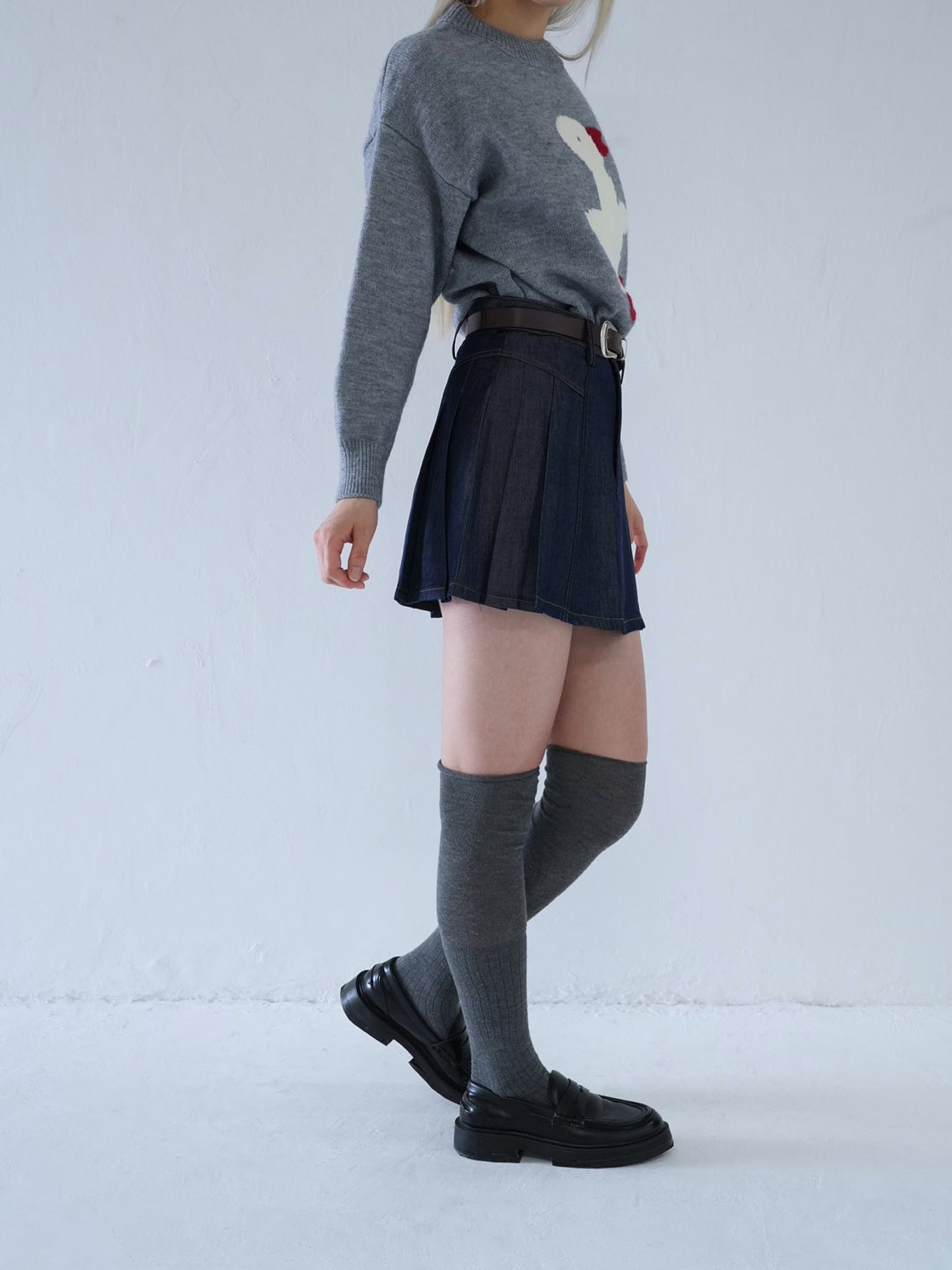 denim pleated mini skirt