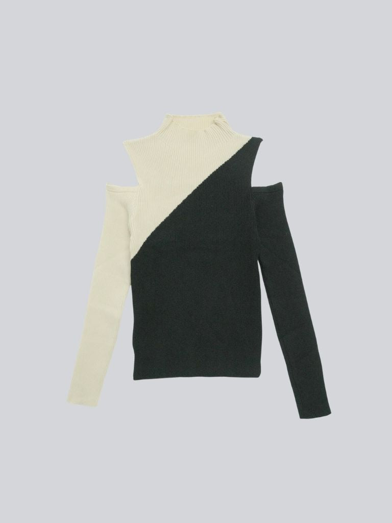 two tone shoulder hole knit