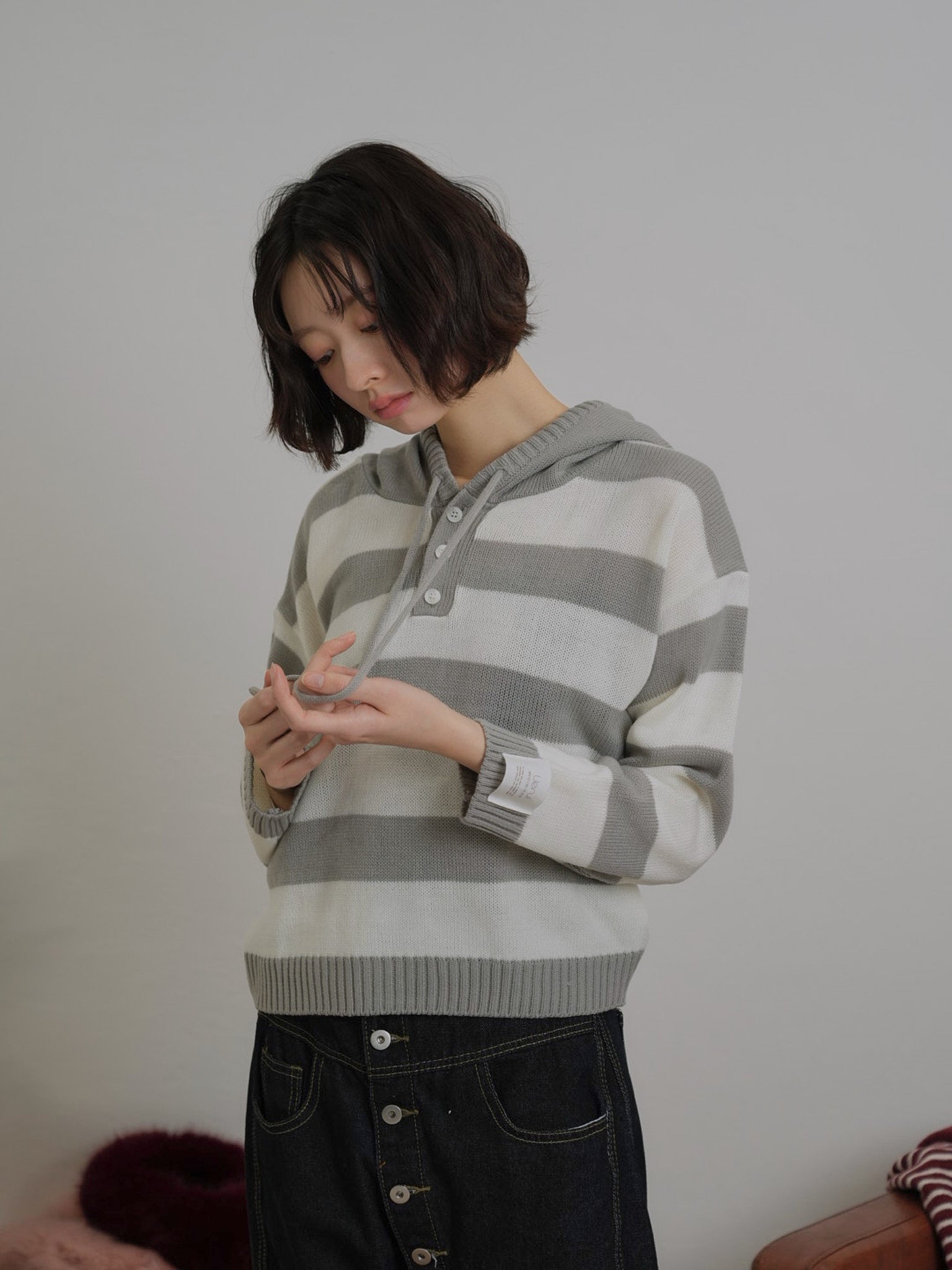 ボーダー ニットフーディー カジュアルガーリー レディース Uenui