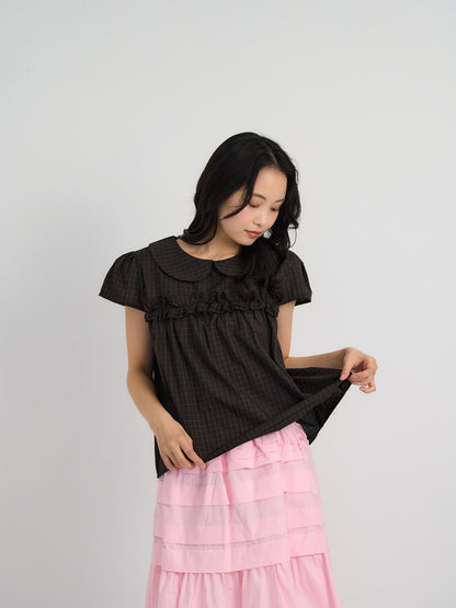 check frill collar blouse