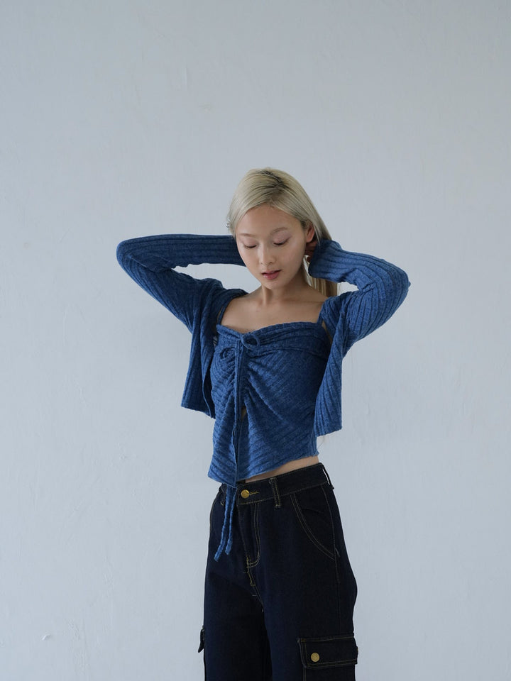 【 10月上旬発送予定 】ribbed ruched cami & cardigan set