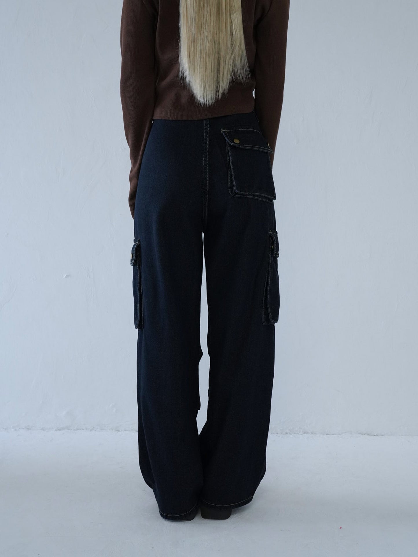 dark denim cargo pants