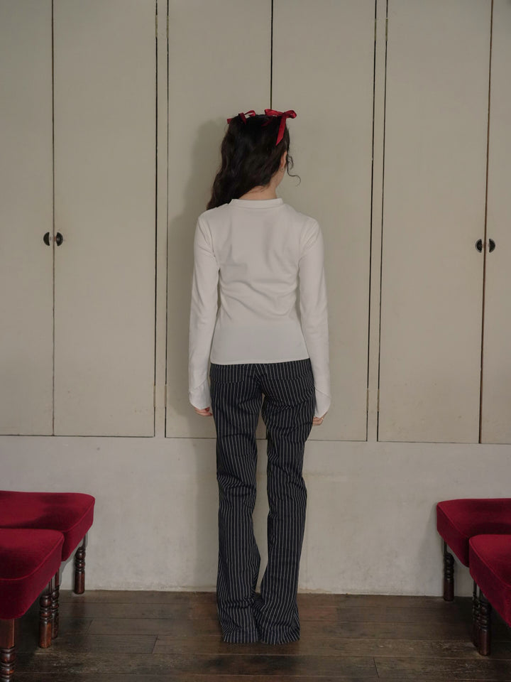 low rise pinstripe flare pants