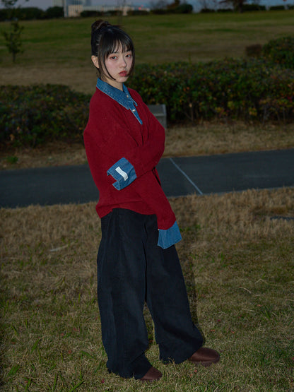 denim collar knit pullover