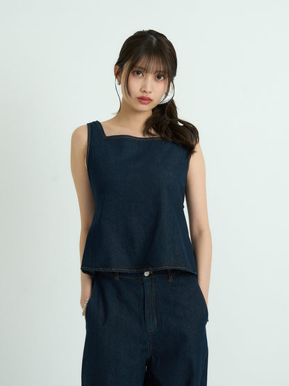 square neck denim top