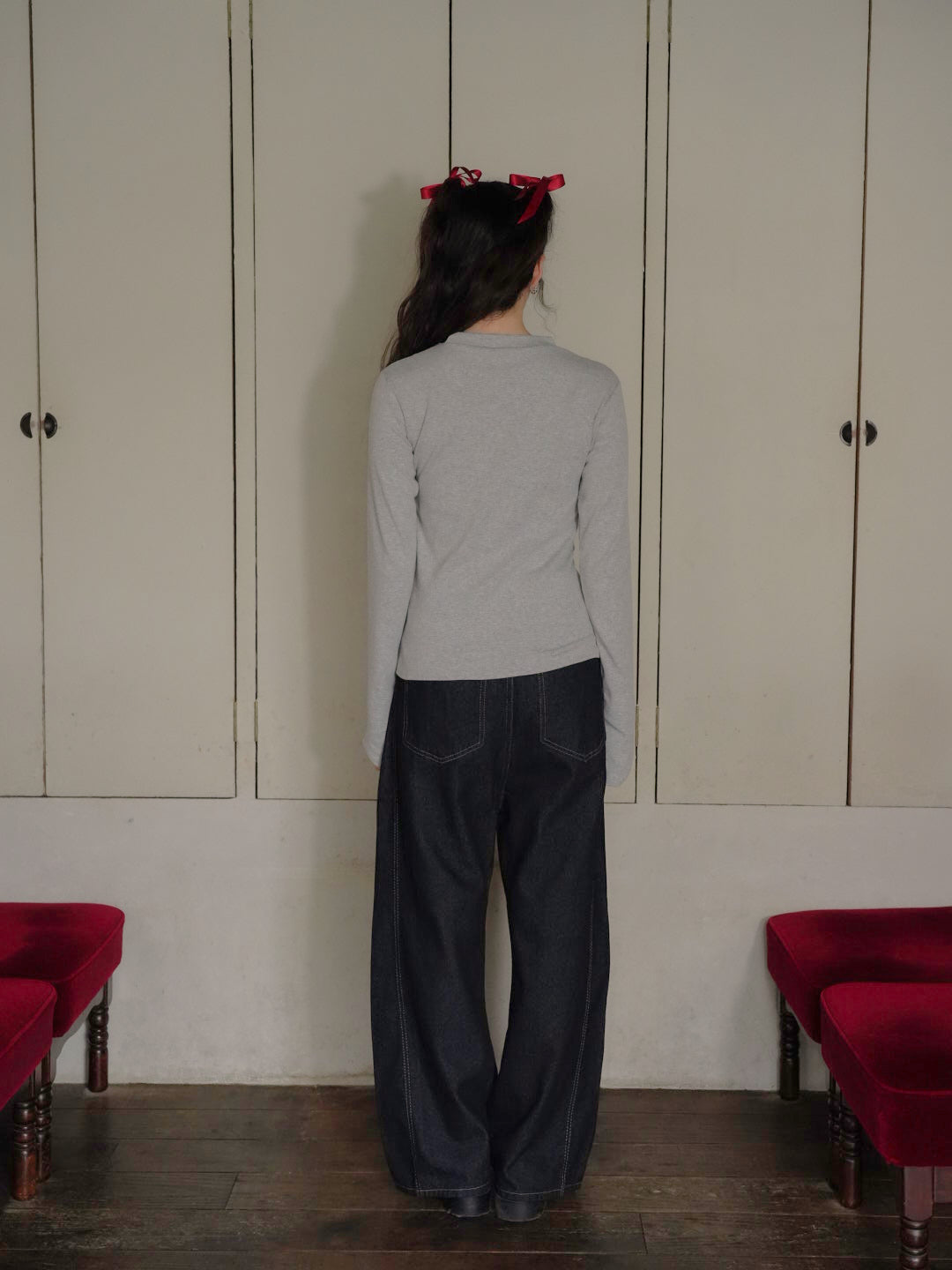 asymmetry button denim pants