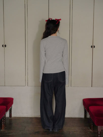 asymmetry button denim pants