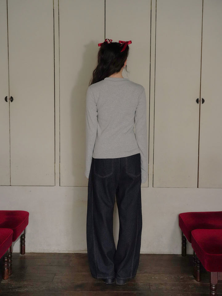 asymmetry button denim pants