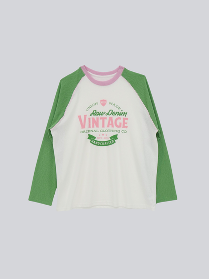 vintage raglan print long  tee