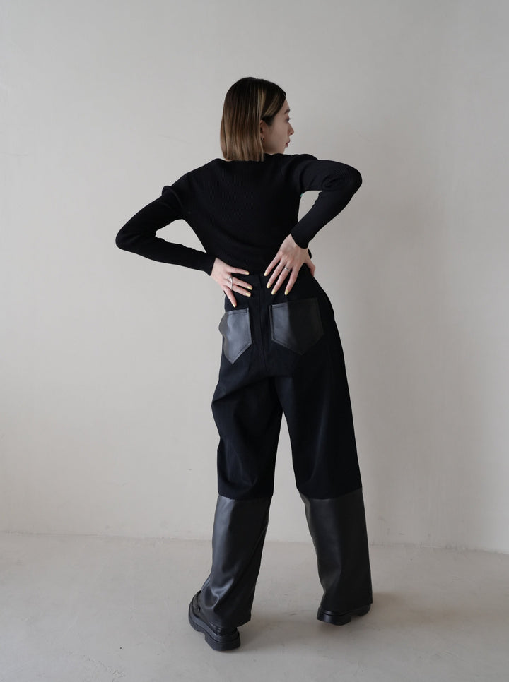fake leather switching pants