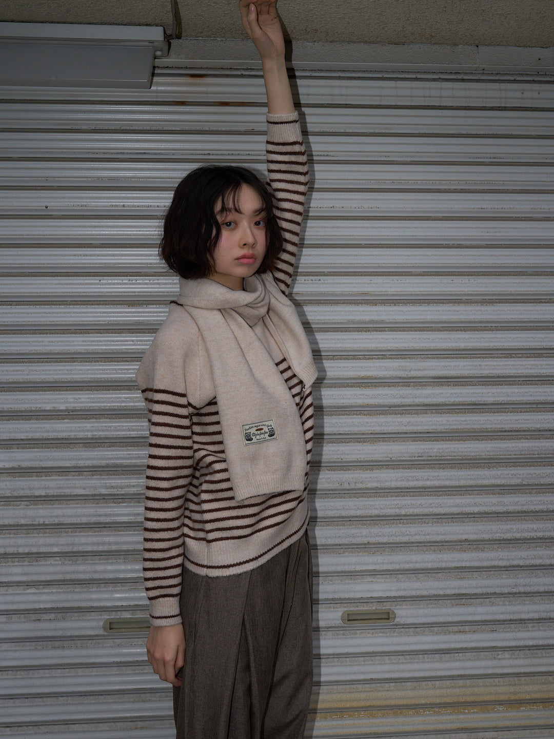 border knit top scarf set