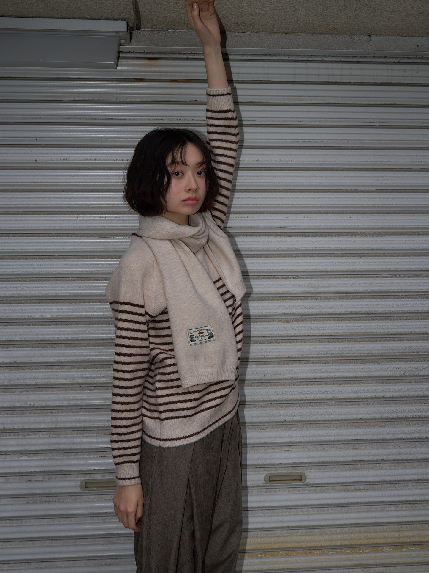 border knit top scarf set