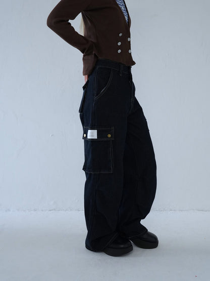 dark denim cargo pants
