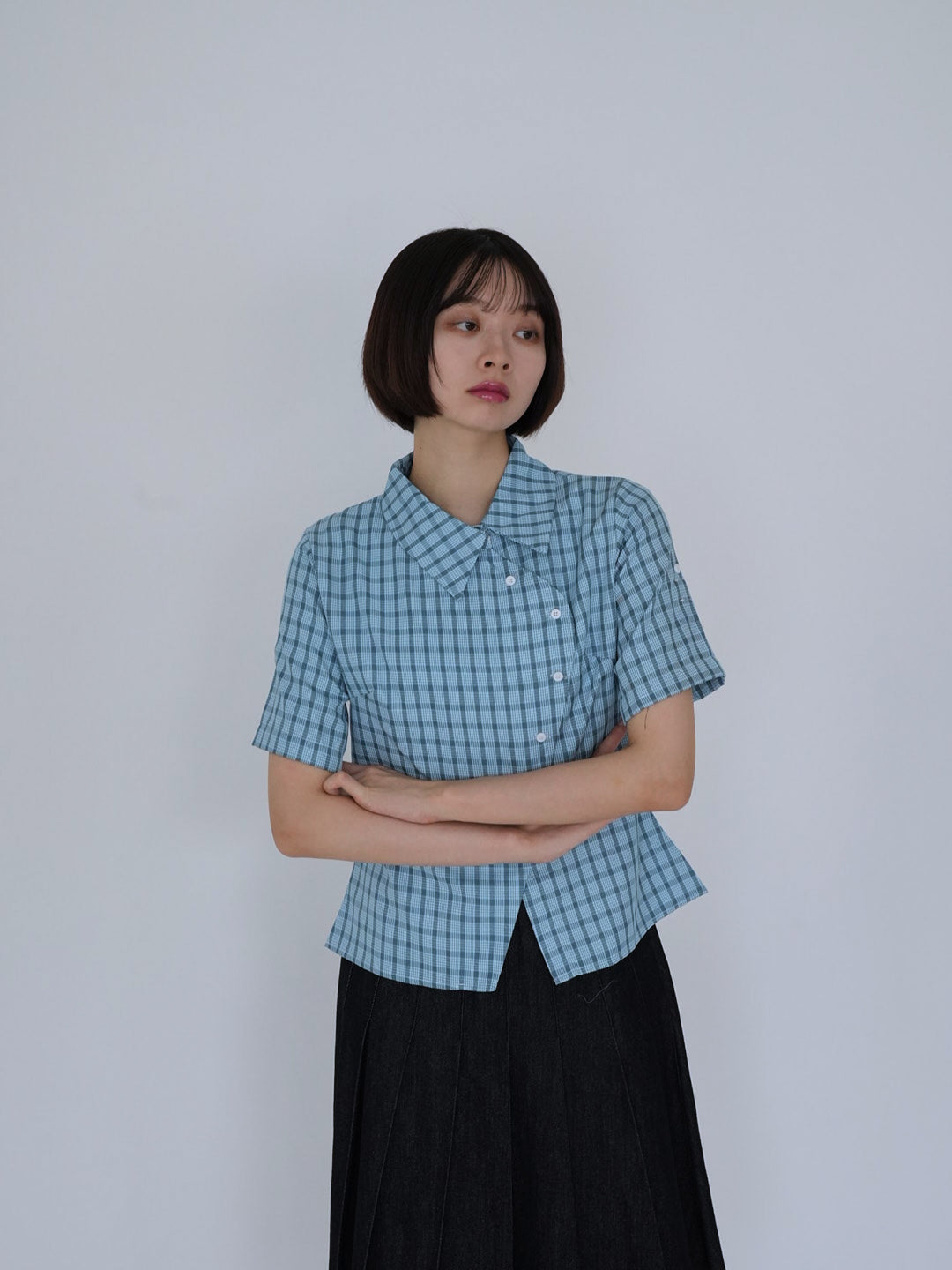 retro check button shirt