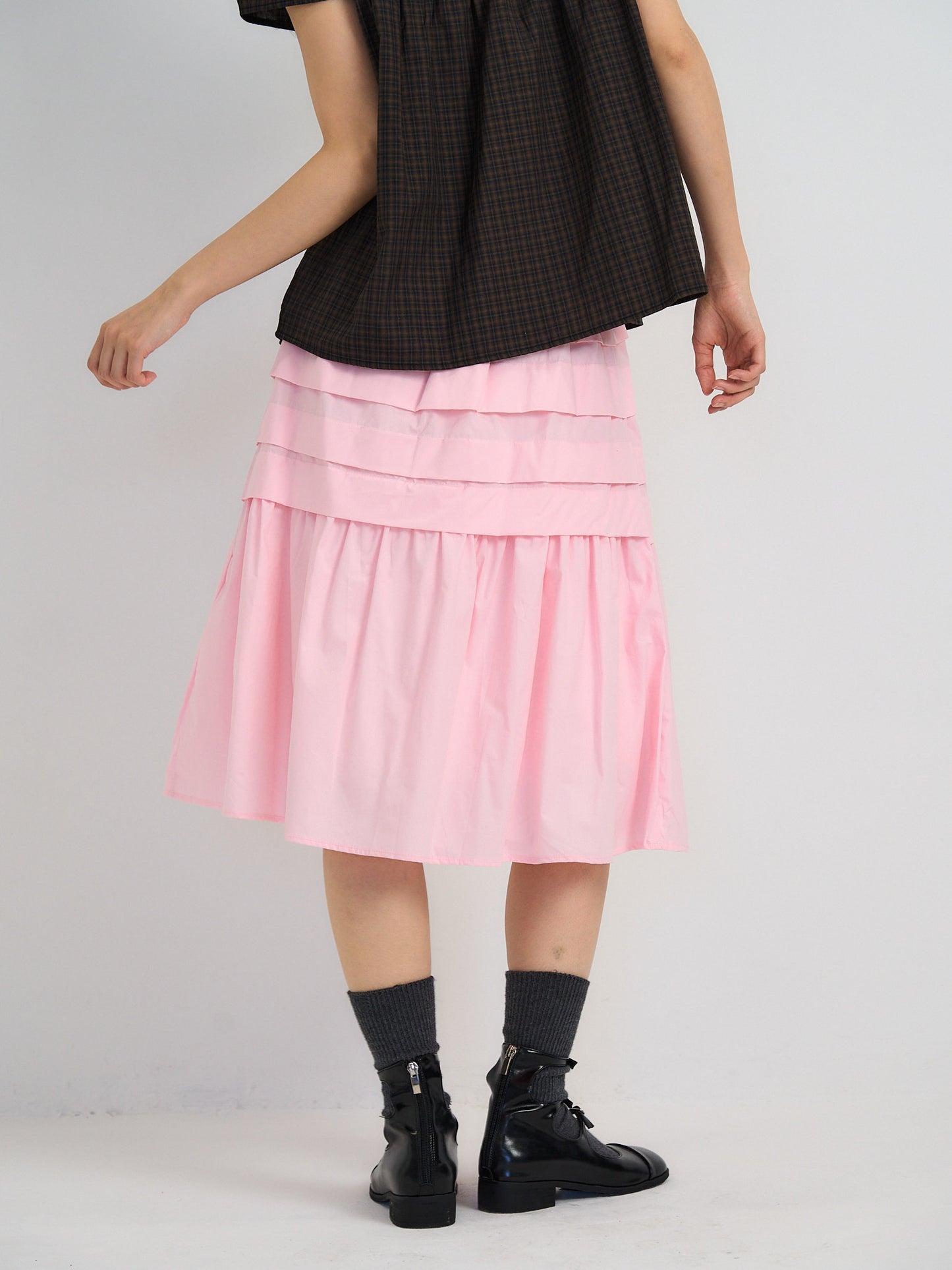 tiered pleated midi skirt