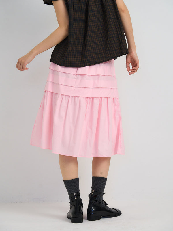 tiered pleated midi skirt
