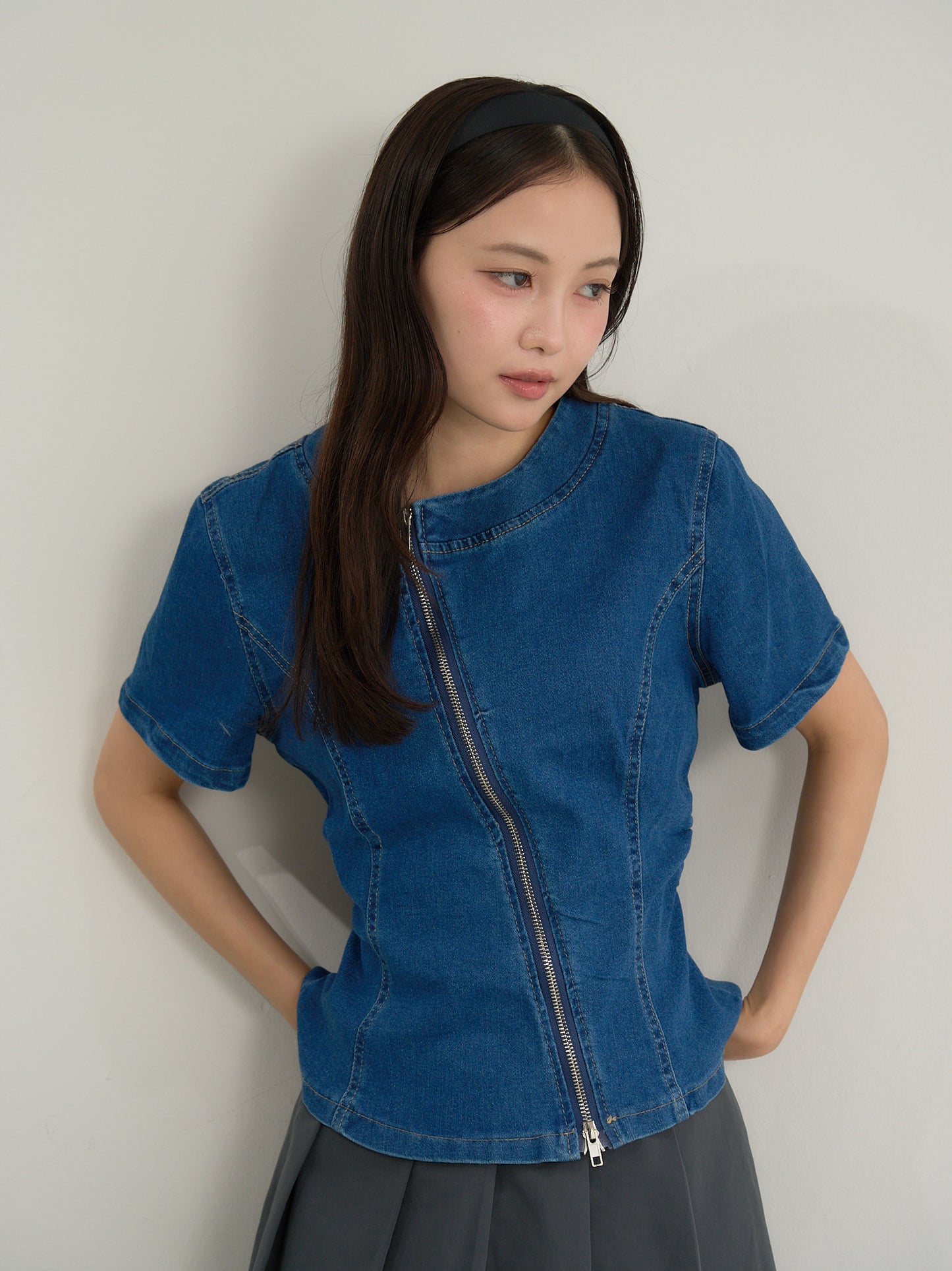 zip denim top