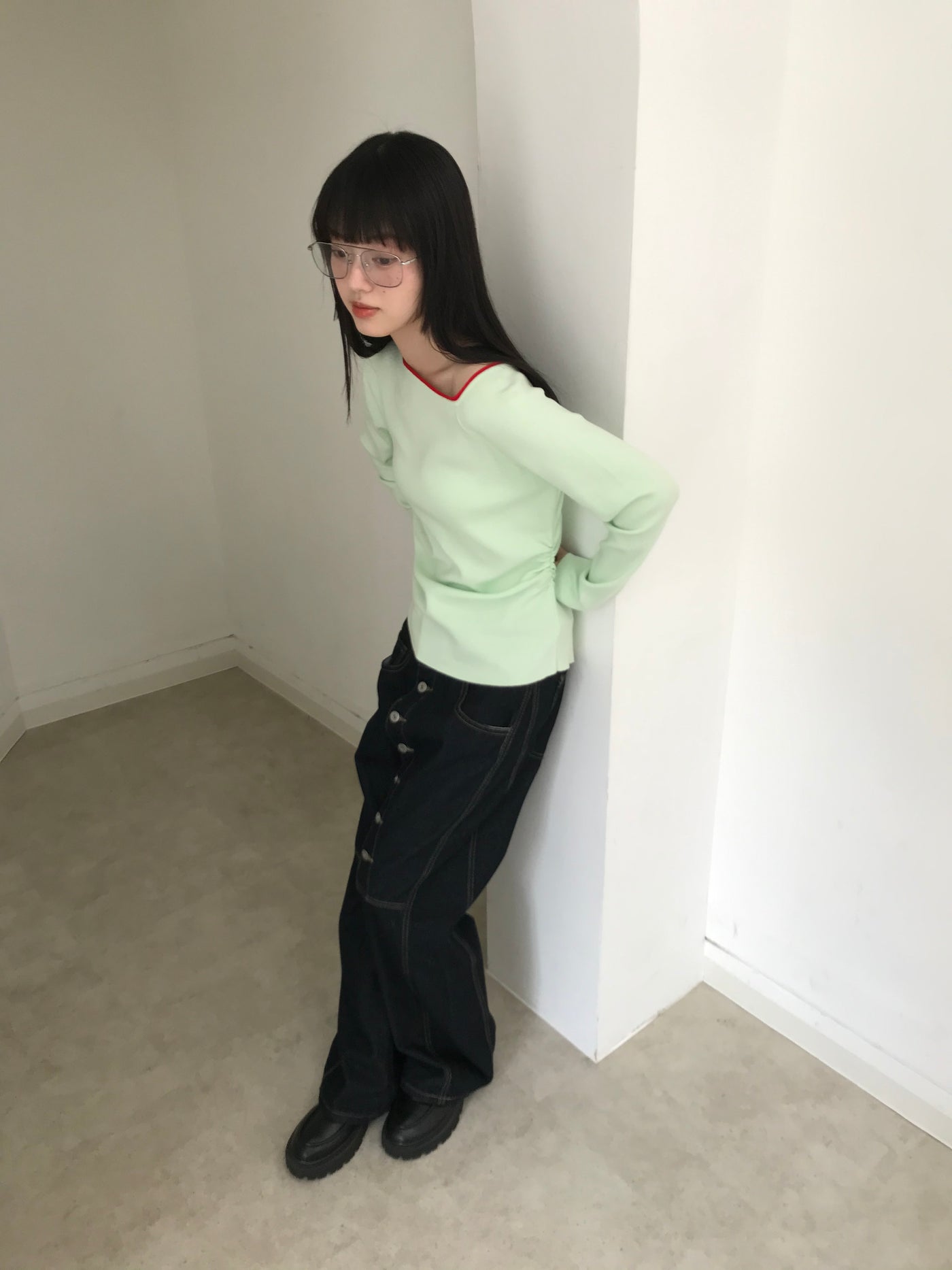 colorblock asymmetry shoulder knit
