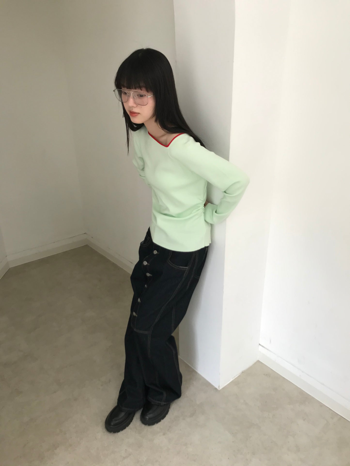colorblock asymmetry shoulder knit