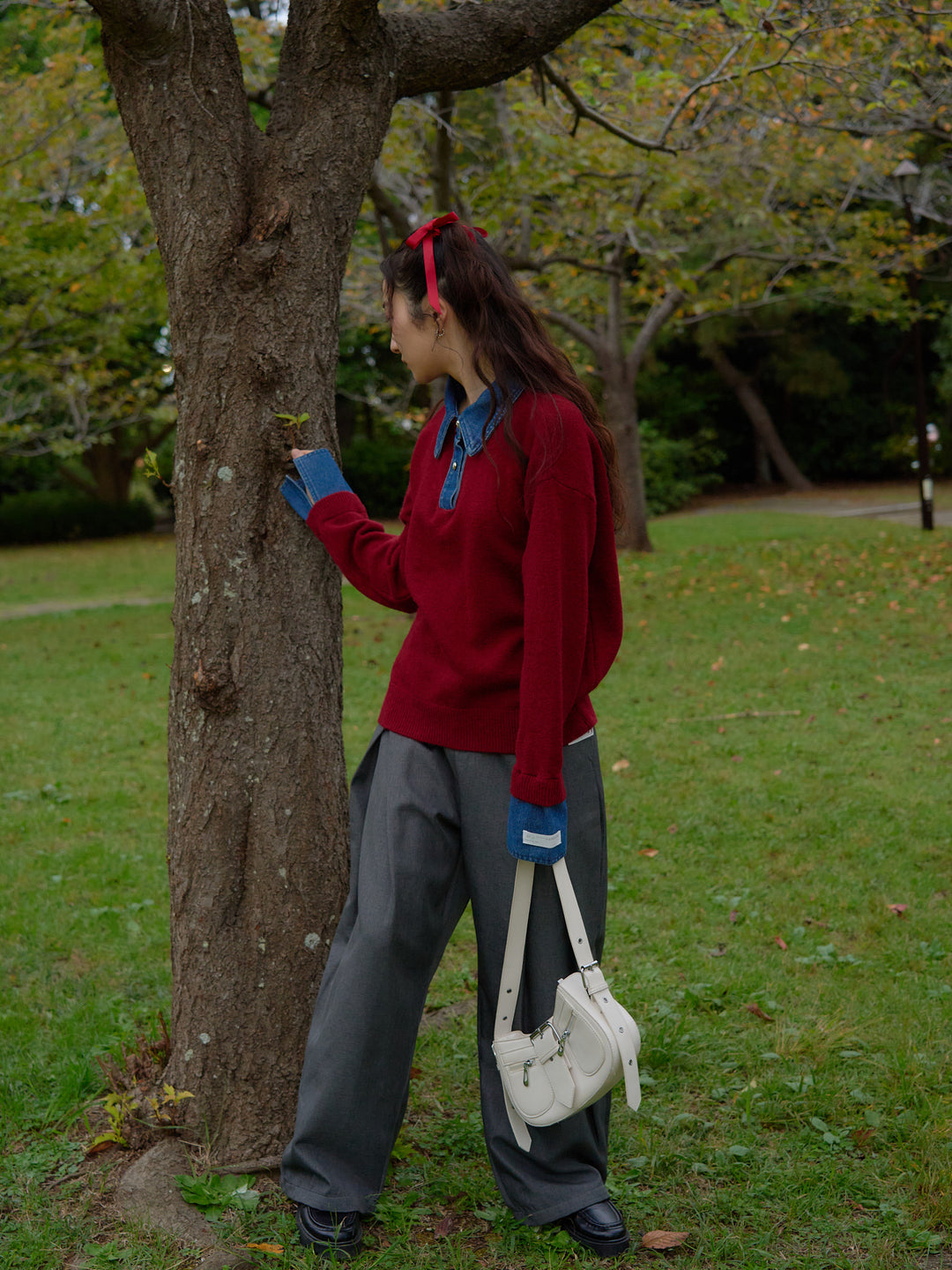 denim collar knit pullover