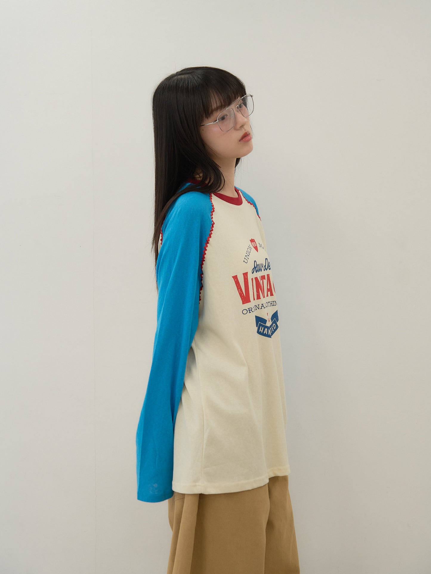 vintage raglan print long  tee
