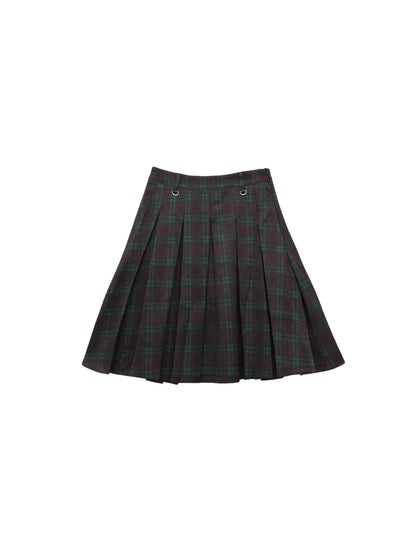 box pleats check midi skirt