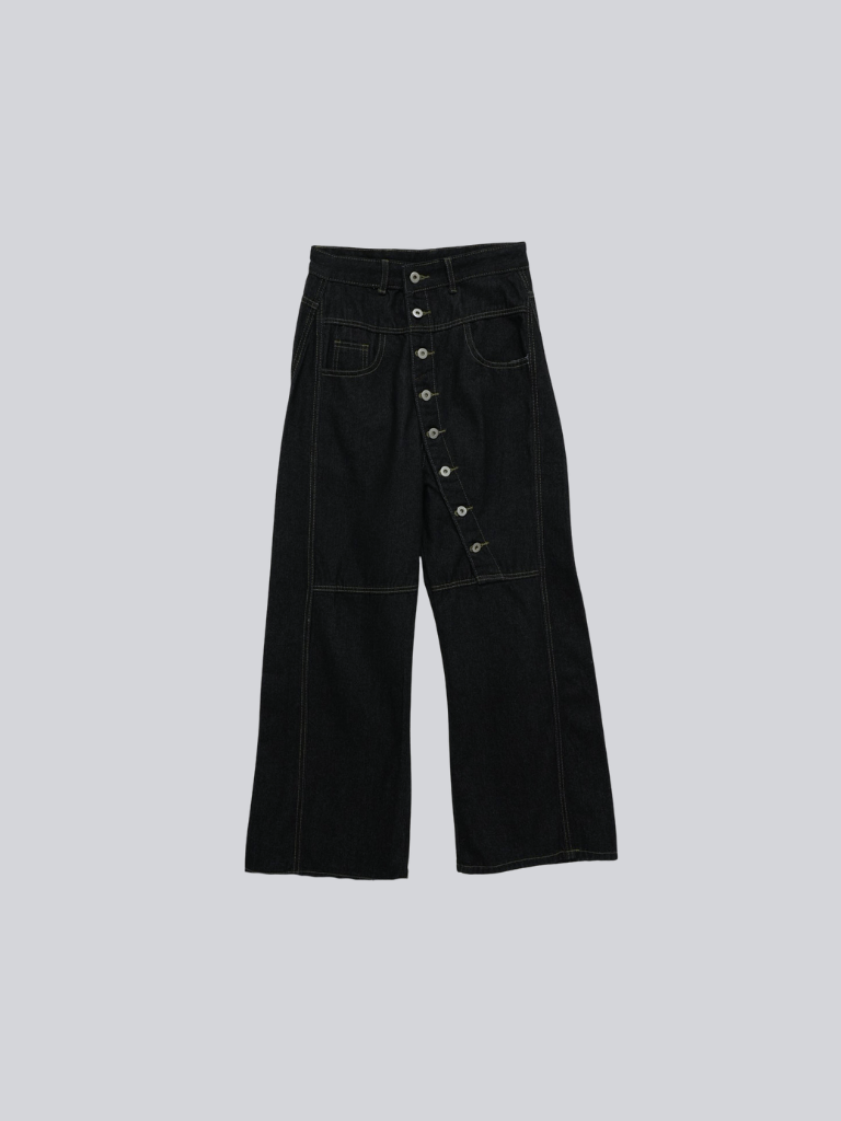 asymmetry button denim pants